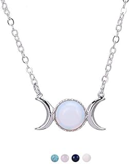 COLORFUL BLING Opal Triple Goddess Moon Symbol Pendant Necklace Healing Crystal Natural Stone Sailor Moon Crescent Pendant For Women Girl