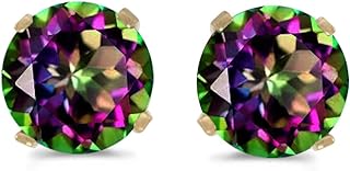 5mm Round Mystic Topaz Stud Earrings Set in 14k Yellow Gold