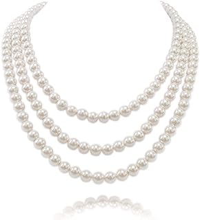 Kalse 3 Strands 4mm Simulated Pearl Choker Chunky Bib Necklace 17 18 19 inch
