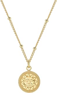 Gold Sun Necklace, Gold Coin Necklace, 14K Gold Plated Necklace, Layered Necklace, Gold Pendant Necklace, Gold Medallion Necklaces for Women