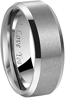 4mm 6mm 8mm Black/Silver/Gunmetal/Gold Tungsten Wedding Couple Bands Rings Men Women Matte Brushed Finish Center Engraved I Love You Size 4 To 17
