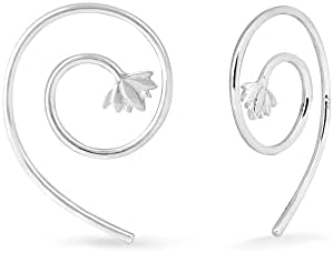 Boma Jewelry Sterling Silver Lotus Blossom Spiral Pull Through Hoop Earrings