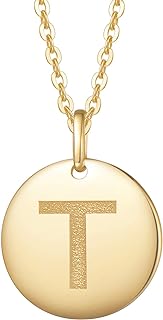 FANCIME Women's Monogrammed 14K Yellow Gold Initial Coin Pendant Necklace with Lobster-Claw Clasp, Cubic Zirconia Accent, and Durable Cable Chain