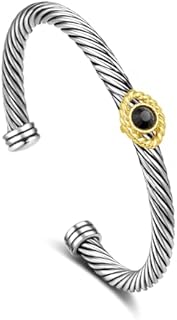 Cuff Bracelet for Women Evil Eye Bangle - Cable Twisted Bracelets Two Tone Bangle - Black Crystal Evil Eye Silver Designer Bracelets Jewelry Gifts