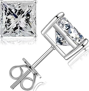 Princess Cut Moissanite Stud Earrings with Screw Back, Lab-Created Diamonds for Men and Women, Sterling Silver