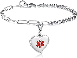 Elegant Eliquis Metal Medical Alert Charm Bracelet with Lobster Claw Clasp for Women, Custom Engraved Heart ID Design