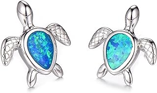 Opal Sea Turtle Earrings,925 Sterling Silver Sea Turtle Earrings Hypoallergenic Animal Stud Earrings for Women Birthstone Earring Jewelry Gift