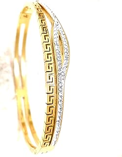HANDMADE 18kt Egyptian Eye Greek Key Design Bracelet Elite Greek Meander Bracelet Jewellery 18k Yellow GOLD Vermeil 58 Austrian Crystal DIAMOND Bangle WISDOM SUCCESS LUCK LOVE gift for women