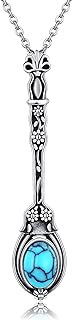 925 Sterling Silver & Genuine Turquoise Spoon Pendant Necklace, Ideal Jewelry Gift for Women/Girls, Vintage Western-Themed Design