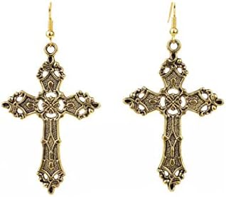 Gothic Cross Dangle Earrings Vintage Punk Style Cross Earrings Dark Gothic Earrings Black Gold Silver Cross Drop Earrings Halloween Gothic Costumes Decorative Jewelry for Women Girls