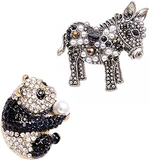 2 PCS Lovely rhinestone panda pin brooch+Interesting donkey brooch