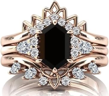 Antique 3 CT Unique Art Deco Black Onyx Engagement Ring Set Dutch Marquise Shaped Wedding Ring Set 3 Piece Vintage Bridal Promise Ring Set Proposal Ring Anniversary Ring Perfact for Ring