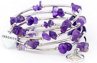 The Token Shop Amethyst AA Bracelet with Alcoholics Anonymous Circle Triangle Symbol and Serenity Heart Charm | Sobriety Gift for Women
