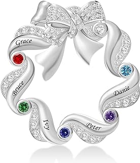 Custom Mother Brooch Pin with Cubic Zirconia Birthstones & Names - Rhodium Plated Brass - Ideal Gift for Women - Unique Anniversary, Birthday or Christmas Present