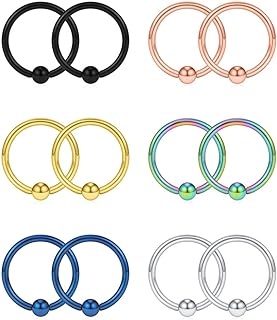 SCERRING 12PCS 18G Nose Hoop Lip Eyebrow Tongue Helix Tragus Cartilage Septum Piercing Ring