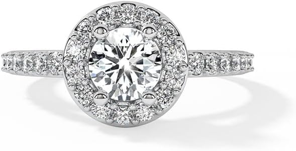 2 CT Round Cut Moissanite Halo Engagement Ring Solid 14K White Gold/925 Sterling Silver Ring for Women