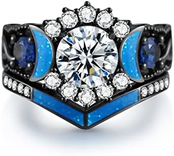 Moon Ring 1CT CZ Black Gold Plated Wedding Ring Sets for Women Engagement Ring