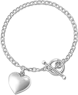 Savlano 925 Sterling Silver 14K Gold Plated Italian Toggle Heart Charm Bracelet Comes With Gift Box for Women - Made in Italy