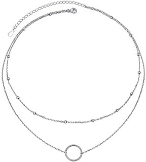 FLYOW S925 Sterling Silver Dainty Butterfly/Moonstone/Turquoise/Circle Choker Necklace Short Dainty Layered Pendant Necklace Jewelry for Women Girls