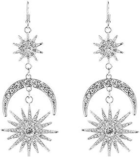 Boho Sun Moon and Stars Drop Dangle Earrings,Bohemian Statement Earrings for Women Girls Asymmetrical Celestial Jewelry Gift