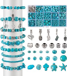 Vintage Silver BB Beadthoven Kit with 820pcs of Turquoise Beads for DIY Jewelry Making- Bohemian & Ocean Themed Designs Suitable for Kids