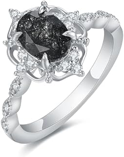 Wedding Ring for Women-Oval Cut Black Rutilated Quartz 925 Sterling Silver Ring-1.5 Carat 6x8mm Platinum Plated Dainty Rings Promise Ring Gifts for Women、Her、Mom