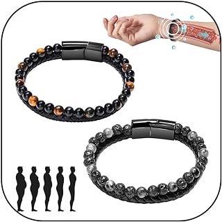 choice of all Natural Agate Stone Leather Beaded Bracelet Humanic Maxhematie Beaded Bracelets for Men Lava Rock Bracelet Leather Bracelet Beaded Thermogenic Therapy Bangles for Men