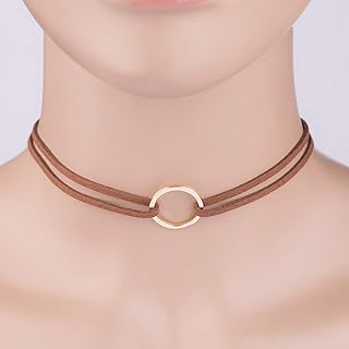 TseenYi Boho-Choker Halskette in Gold und Braun für Damen und Mädchen, mehrlagig und verstellbar, 35 cm + 5 cm Kunstleder, ideal als modisches Accessoire und Geschenk