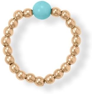 14/20 Gold Filled and Turquoise Bead Stretch Toe Ring 2.5mm 4mm Simulated at Center Jewelry for Women