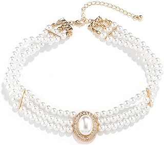 BSLVWG Pearl Necklace for Women 14K Gold Plated Faux Pearl Necklace Round Imitation Layered Pearl Necklace Rhinestone Choker Necklace Fashion Accessories Women (01)