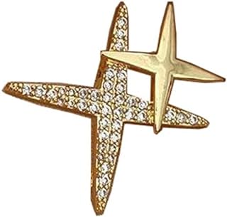 Double Star Brooch Four-Point Star Pin Cross Star Lapel Brooch Pin for Women Girls Men Crystal Starburst Clip Sweater Collar Scarves Dress Jackets Backpacks Badge Corsage Brooches Pins Jewelry Gifts Accessories