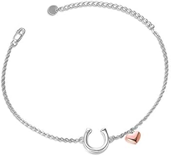 POPLYKE Women's Lucky Horseshoe Bracelet in Sterling Silver with Lobster Claw Clasp and Box Chain Design