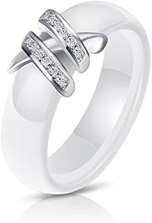Criss-Cross Design Ceramic Wedding Band Ring with Cubic Zirconia Accents for Women, Sizes 7-12