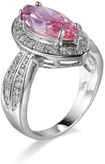 Women's 925 Sterling Silver Marquise Ring with Horse Eye Sapphire, CZ Pink Zircon Diamond & Blue Gemstone, Size 6-10