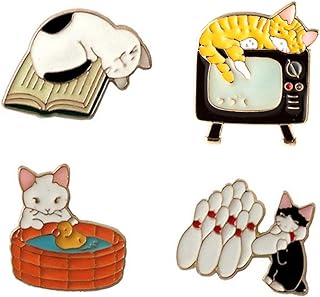 4 Pcs Cute Enamel Lapel Pins Sets Cartoon Animal Plant Flowers Brooches Pin Badges for Clothing Bags Backpacks Jackets Hat Party Favors Decoration