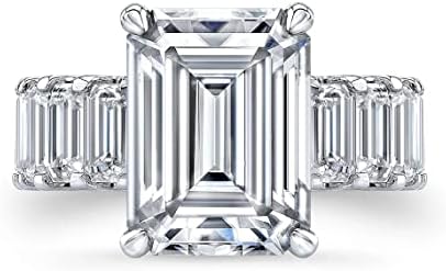 5 Carat Emerald Cut Moissanite Engagement and Wedding Bridal Ring Set in Sterling Silver, Solitaire Accent Halo Design - A Gift of Elegance and Unending Love