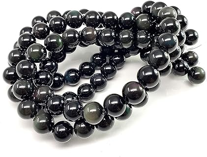 Chengmu 8mm Obsidian Bead Necklace in Natural Volcanic Stone with Round Design for Handcrafted Jewelry