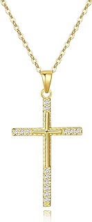 Women's Titanium Steel Crisscross Chain Necklace with 14K Gold Plated Cubic Zirconia Cross Pendant - Ideal Gift for Girls and Women