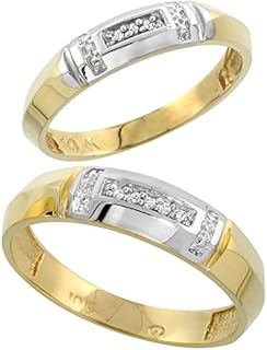 Genuine 10k Yellow Gold Diamond Wedding Rings Set for Him and Her Knife Edge 5.5mm and 4mm 2-Piece 0.05 cttw Brilliant Cut Ladies Size 8