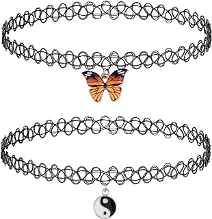 BodyJ4You 4PC Women's Yin Yang and Butterfly Charm Choker Necklaces with Comfortable Cable Chain, Ideal for Mixing and Matching Outfits