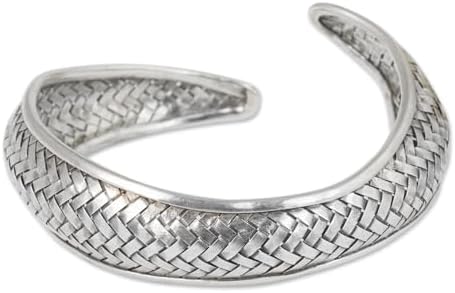 NOVICA Artisan Handmade Onyx Quartz Silver Beaded Bracelet with Box Chain 'Midnight Allure' - Sterling Silver, No Clasp Design, Handcrafted in Thailand [7.5 in L x 0.4 in W]