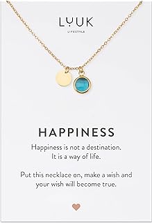 LUUK LIFESTYLE Stainless steel necklaces with colored glass crystal pendant, HAPPINESS card, women's jewelry, minimalist design, gift idea, Valentine’s Day, gold & silver