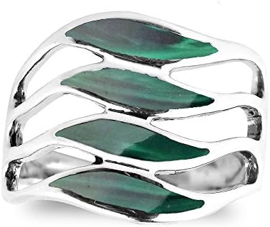 Aeravida Amazing Waves Myriad of Green Malachite Stone Sterling Silver Ring | Classic Wedding Rings For Women | Vintage Comfort Fit Silver Rings for Women | Gift for Women | Sterling Silver Rings Sizes
