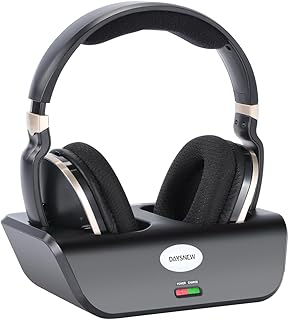 Daysnew Optical Over-Ear Wireless Headphones for TV Watching, Featuring Volume Control and Charging Dock, with Soft Cotton Ear Caps and 100ft Range. Ideal for Seniors
