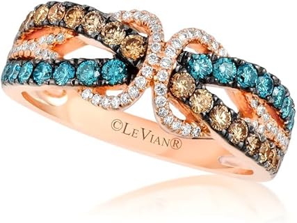 Le Vian Vanilla, Blue & Chocolate Diamond Statement Ring in 14k Rose Gold | Promise/Anniversary Ring for Women, Size 7 | 0.86 cttw (G-H/Blue/Brown, VS2-SI1)