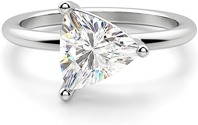 Riya Gems 2 CT Trillion Cut Colorless Moissanite Engagement Ring Wedding Band Gold Silver Eternity Solitaire Ring Halo Ring Vintage Antique Anniversary Promise Bridal Ring