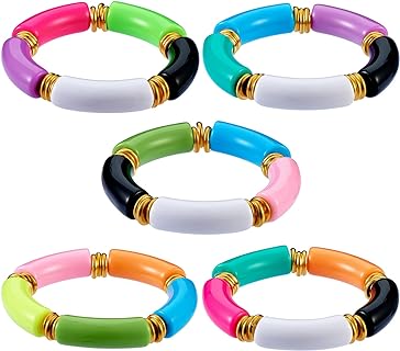 Cord Chain Candy Bead Bracelets: Acrylic Bamboo Tube Bangles in Lively Colors for Men and Women - Versatile, Stackable Design