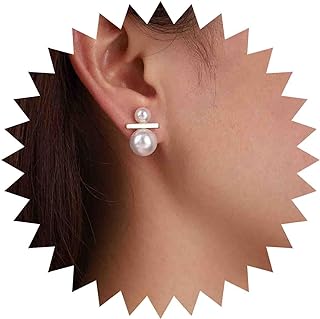 Yheakne Boho Pearl Stud Earrings Double Pearl Earrings Vintage Gold Tiny Bar Earrings Pearl Wedding Earrings Jewelry for Women and Girls