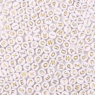 Gold Lettered Acrylic Beads by Xilitata for Bracelet Creation, Round Shape, 4x7mm, 1200pcs, in White with Unique Letter Bed Design