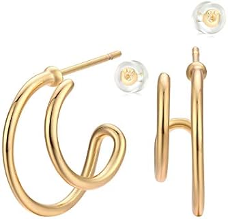 MYEARS Women Hoop Earrings Gold Open C Shape 14K Gold Filled Small Simple Handmade Hypoallergenic Everyday Illusion Jewelry